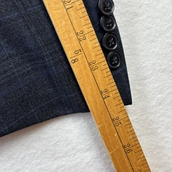 Peter Millar Suit Jacket Mens 48R Blue Gray Plaid 100% Wool 2 Button Blazer - Picture 11 of 13